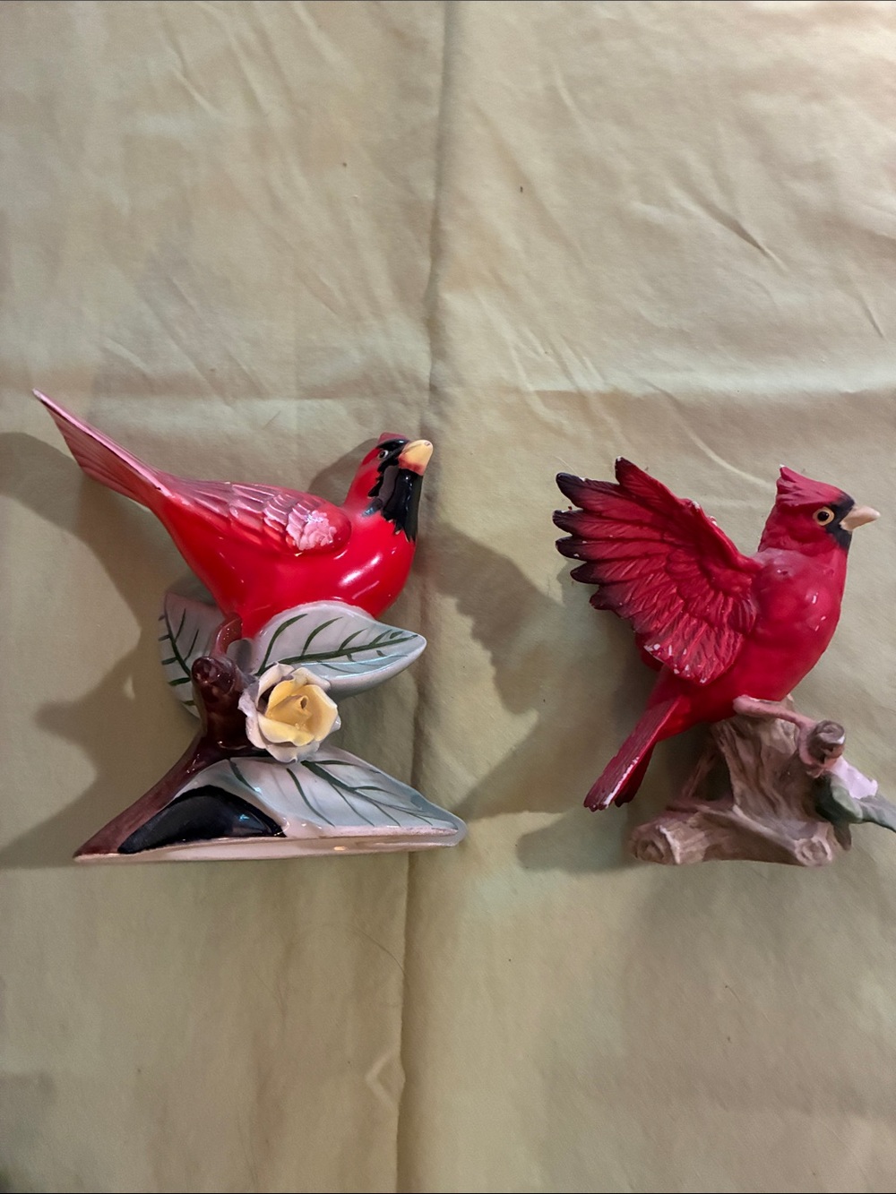 Lefton Red Ceramic Cardinal Figurines Pair